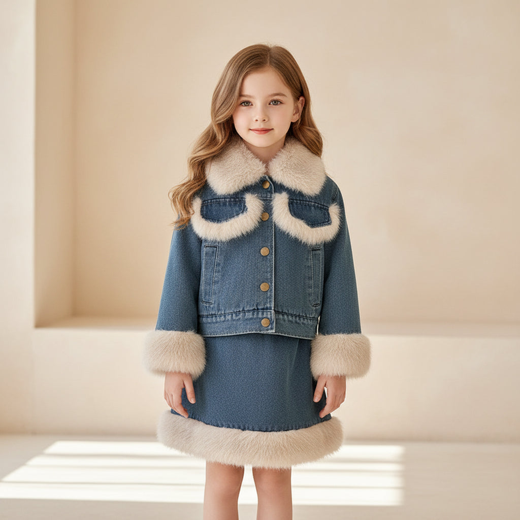 Frosted Denim Fur Set